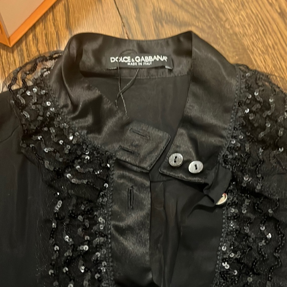 Dolce and gabana black classy collard silk sparkly shirt